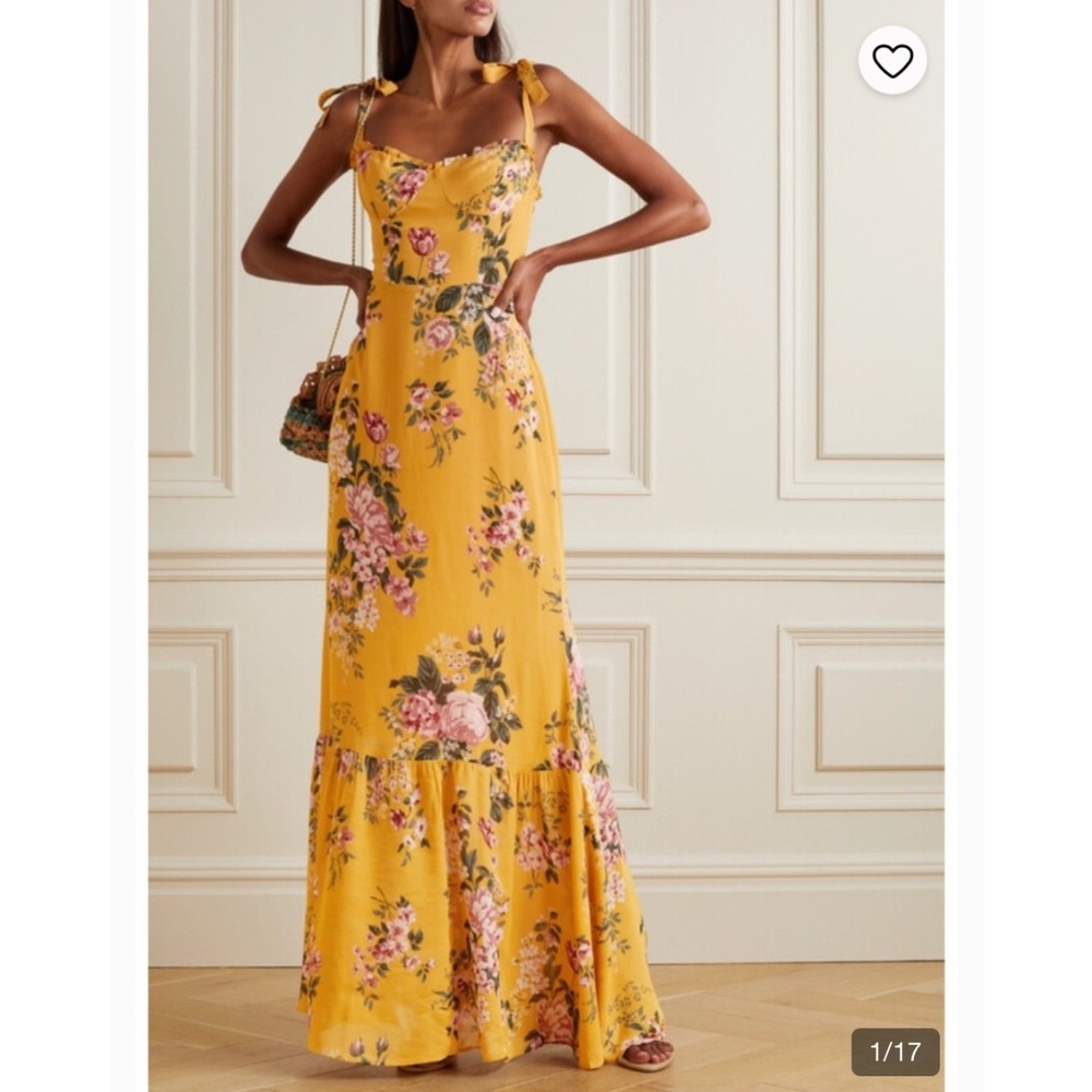 Reformation Jasen Dress Anjelica Yellow Floral Tie Strap Maxi Dress Size 6 - Picture 1 of 12